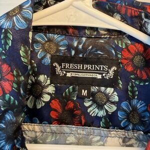 Fresh Prints Skull Floral Shirt Mens M Blue Red Button Up Gothic